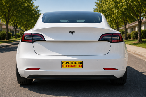 Please Be Patient Self-Driving Car car magnet | Yellow Red Safety Sticker
